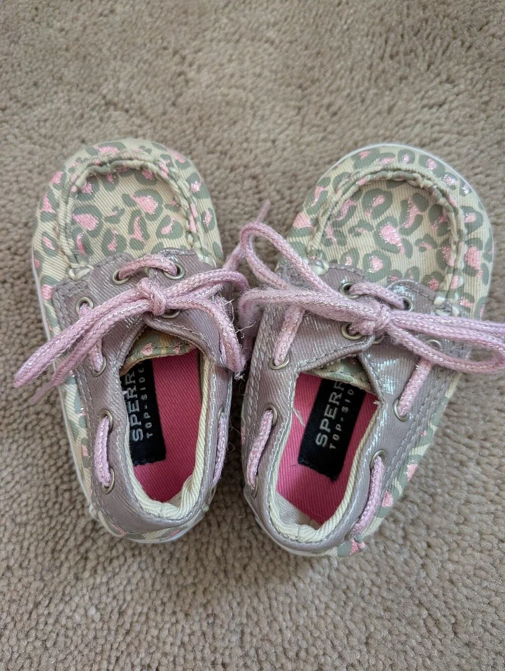 Sperry Kids Pink & Cream Boat Shoes Size 2 Mo